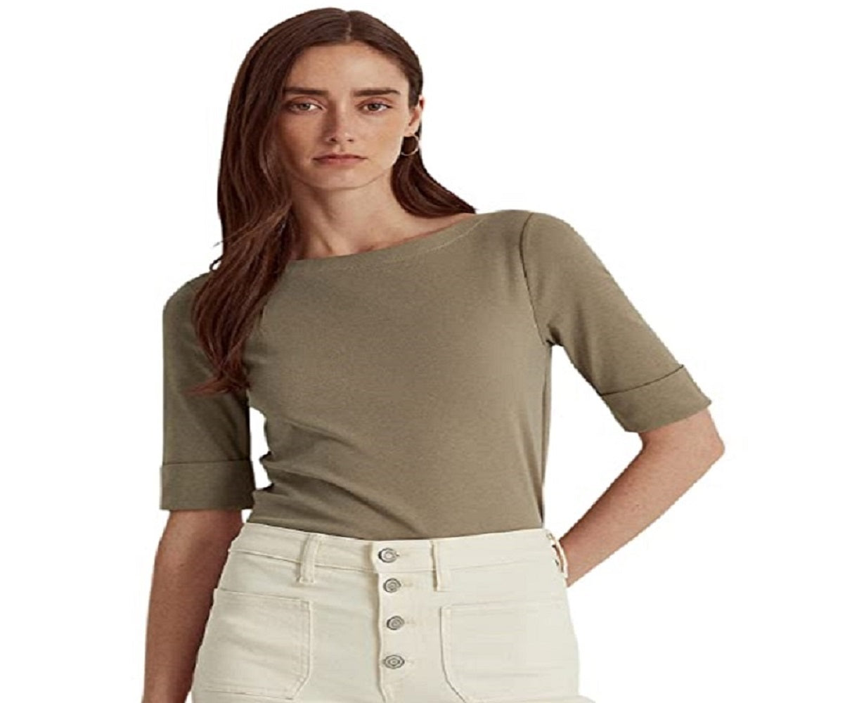 Ralph Lauren Women's Stretch Cotton Boatneck Top Green Size X-Small