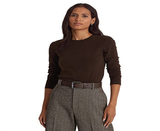 Ralph Lauren Women's Cotton Blend Long Sleeve Top Brown Size Medium
