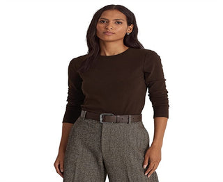 Ralph Lauren Women's Cotton Blend Long Sleeve Top Brown Size X-Small