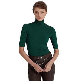 Ralph Lauren Women's Stretch Jersey Turtleneck Green Size Small