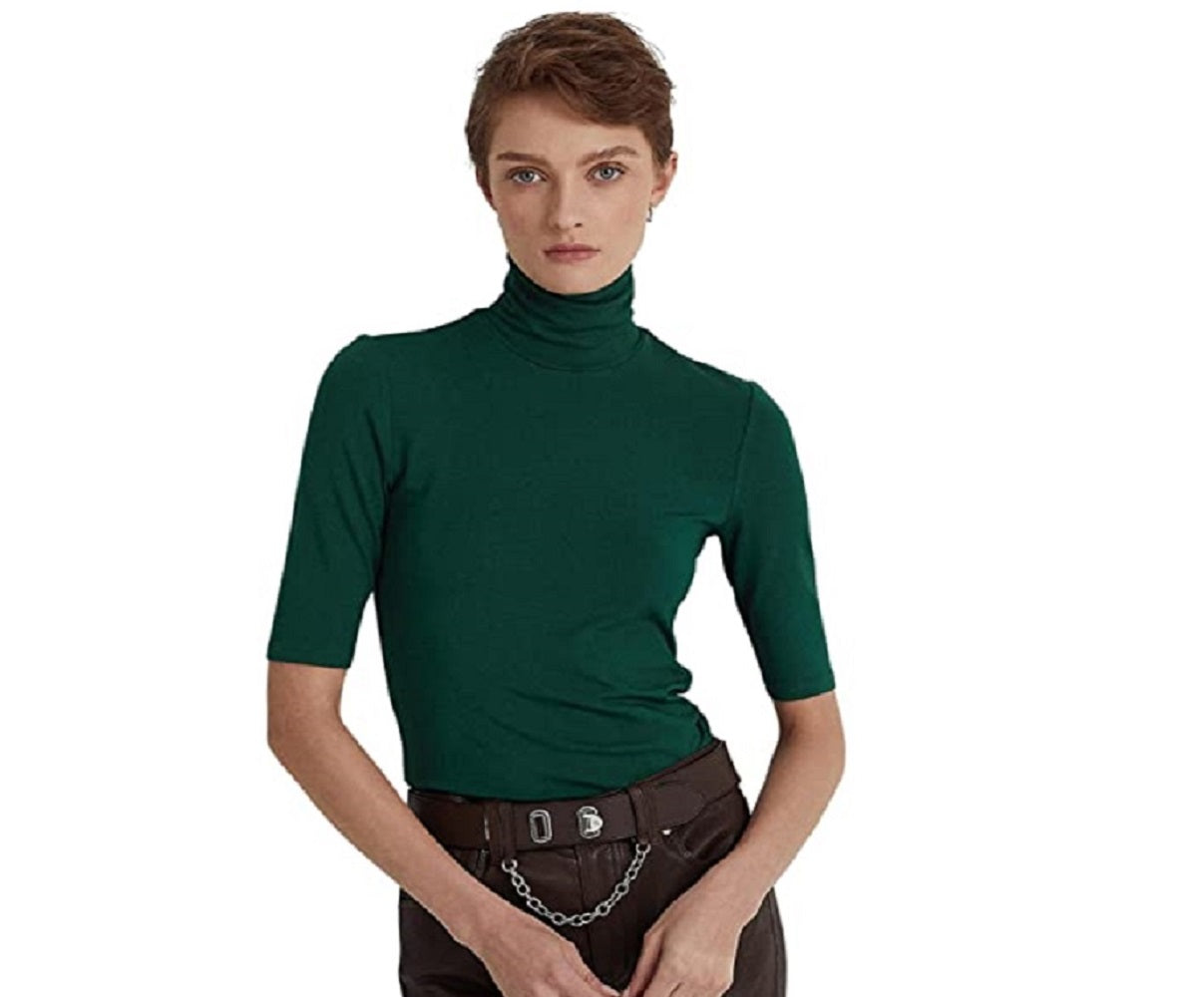 Ralph Lauren Women's Stretch Jersey Turtleneck Green Size Small
