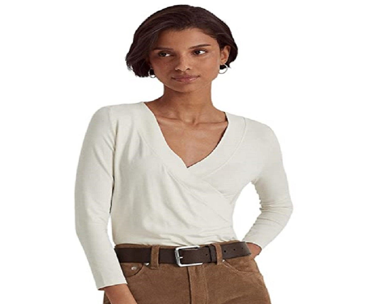 Ralph Lauren Women's Surplice Jersey Top White