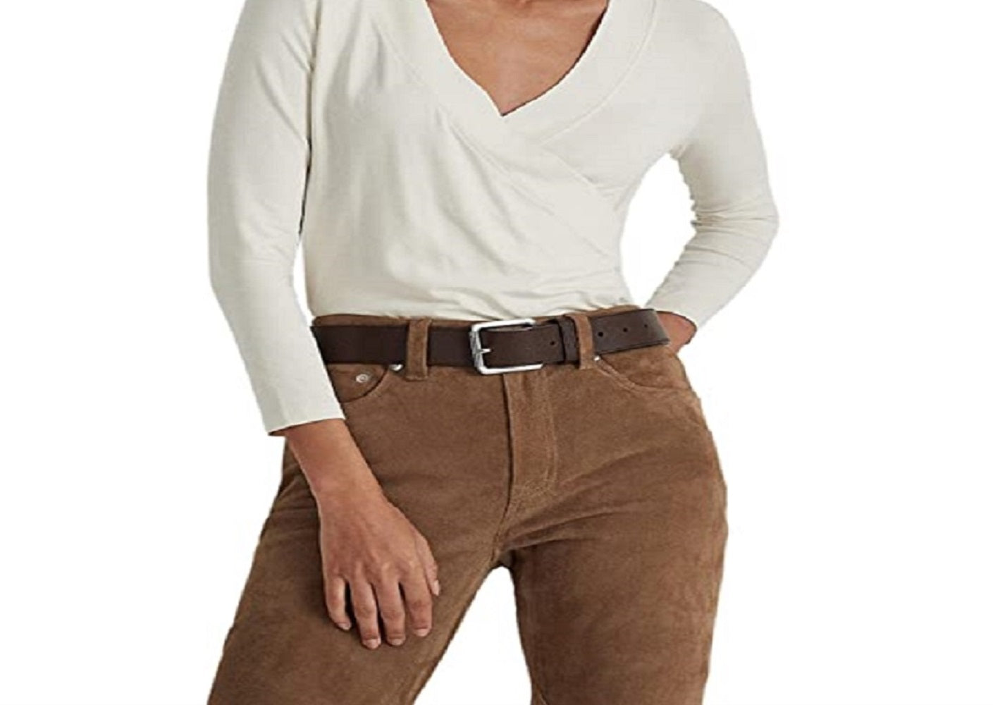 Ralph Lauren Women's Surplice Jersey Top White