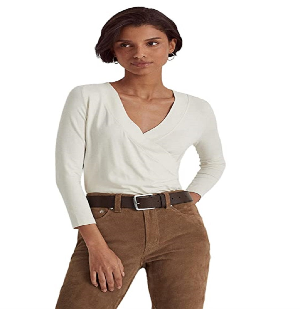 Ralph Lauren Women's Surplice Jersey Top White