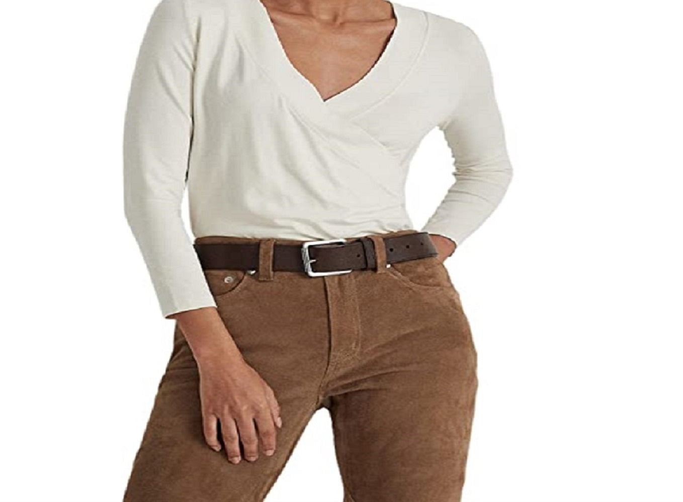 Ralph Lauren Women's Surplice Jersey Top White