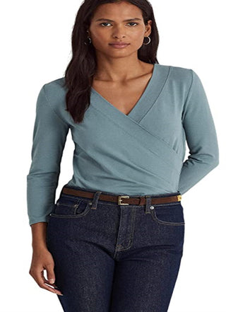 Ralph Lauren Women's Surplice Jersey Top Blue Size Large