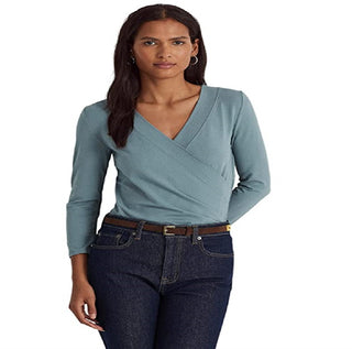 Ralph Lauren Women's Surplice Jersey Top Blue Size X-Large