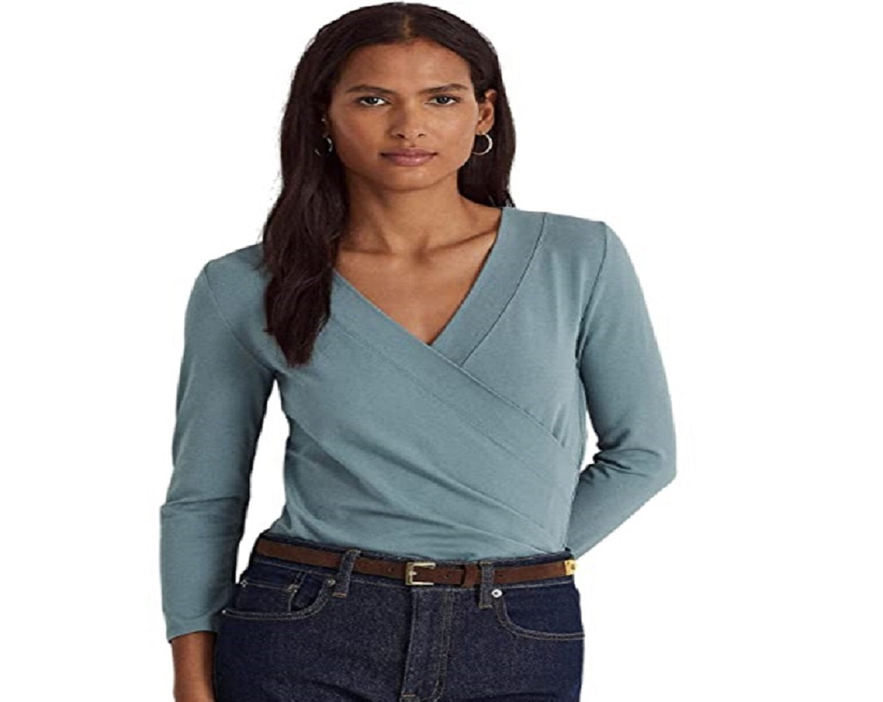 Ralph Lauren Women's Surplice Jersey Top Blue Size X-Large