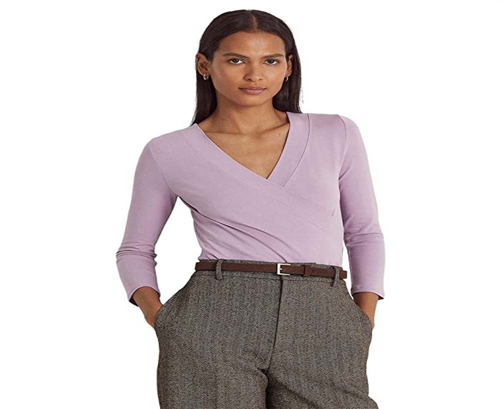 Ralph Lauren Women's Surplice Jersey Top Purple