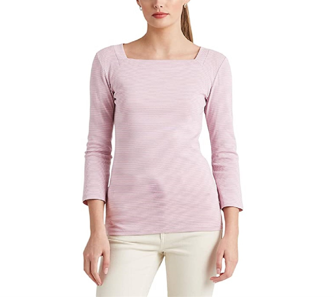 Ralph Lauren Women's Striped Stretch Cotton Top Pink Size X-Small