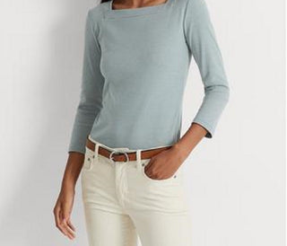 Ralph Lauren Women's Striped Stretch Cotton Top Blue Size Large