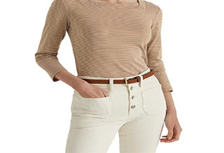 Ralph Lauren Women's Striped Stretch Cotton Top Brown Size Medium