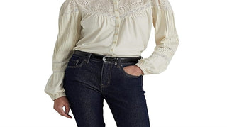 Ralph Lauren Women's Eyelet Embroidered Cotton Blend Top White Size Large