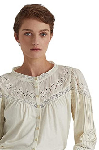 Ralph Lauren Women's Eyelet Embroidered Cotton Blend Top White Size X-Large