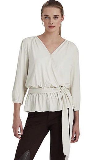 Ralph Lauren Women's Jersey Peplum Blouse Beige Size Large