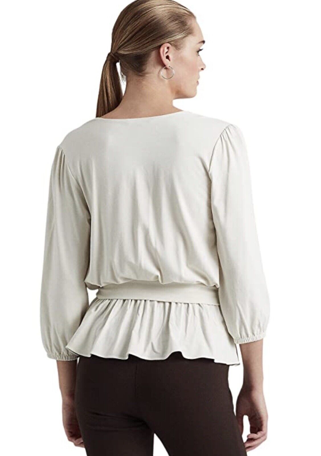 Ralph Lauren Women's Jersey Peplum Blouse Beige Size Large