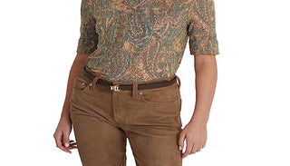 Ralph Lauren Women's Paisley Stretch Cotton Boatneck Tee Green Size Large