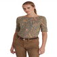 Ralph Lauren Women's Paisley Stretch Cotton Boatneck Tee Green Size Large