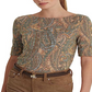 Ralph Lauren Women's Paisley Stretch Cotton Boatneck Tee Green Size Large