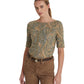 Ralph Lauren Women's Paisley Stretch Cotton Boatneck Tee Green Size Medium