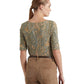 Ralph Lauren Women's Paisley Stretch Cotton Boatneck Tee Green Size Medium