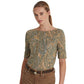 Ralph Lauren Women's Paisley Stretch Cotton Boatneck Tee Green Size Medium