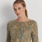 Ralph Lauren Women's Paisley Stretch Cotton Boatneck Tee Brown Size X-Large