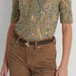 Ralph Lauren Women's Paisley Stretch Cotton Boatneck Tee Brown Size X-Large