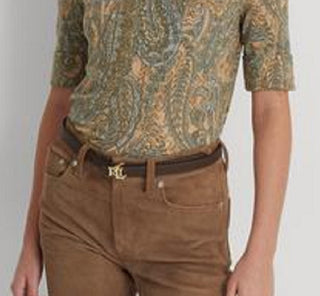 Ralph Lauren Women's Paisley Stretch Cotton Boatneck Tee Brown Size X-Large
