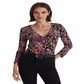 Ralph Lauren Women's Floral Surplice Jersey Top Black Size Small