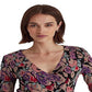 Ralph Lauren Women's Floral Surplice Jersey Top Black Size Small