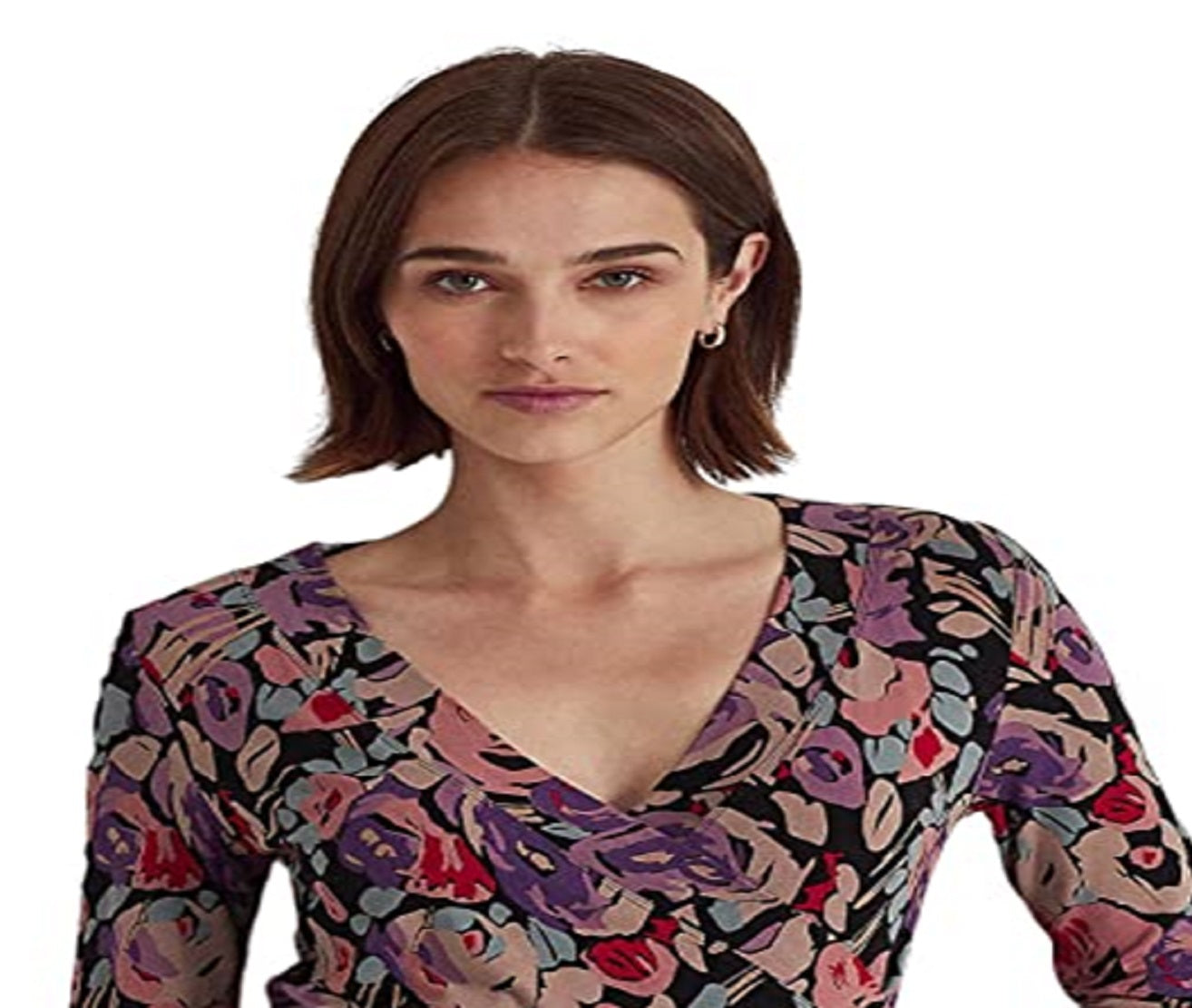 Ralph Lauren Women's Floral Surplice Jersey Top Black Size Small