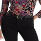 Ralph Lauren Women's Floral Surplice Jersey Top Black Size Small