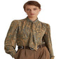Ralph Lauren Women's Paisley Tie Neck Jersey Top Green Size X-Large
