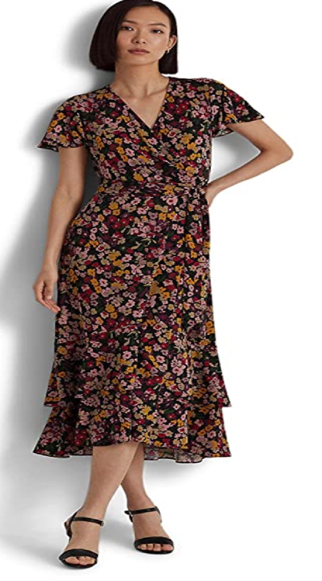 Ralph Lauren Women's Floral Jersey Wrap Dress Black Size X-Large