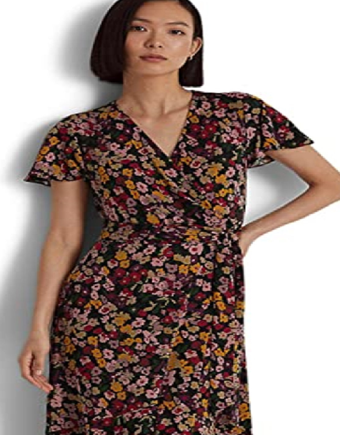 Ralph Lauren Women's Floral Jersey Wrap Dress Black Size X-Large
