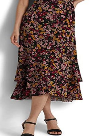 Ralph Lauren Women's Floral Jersey Wrap Dress Black Size X-Large