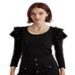 Ralph Lauren Women's Ruffle Trim Stretch Cotton Top Black Size X-Large