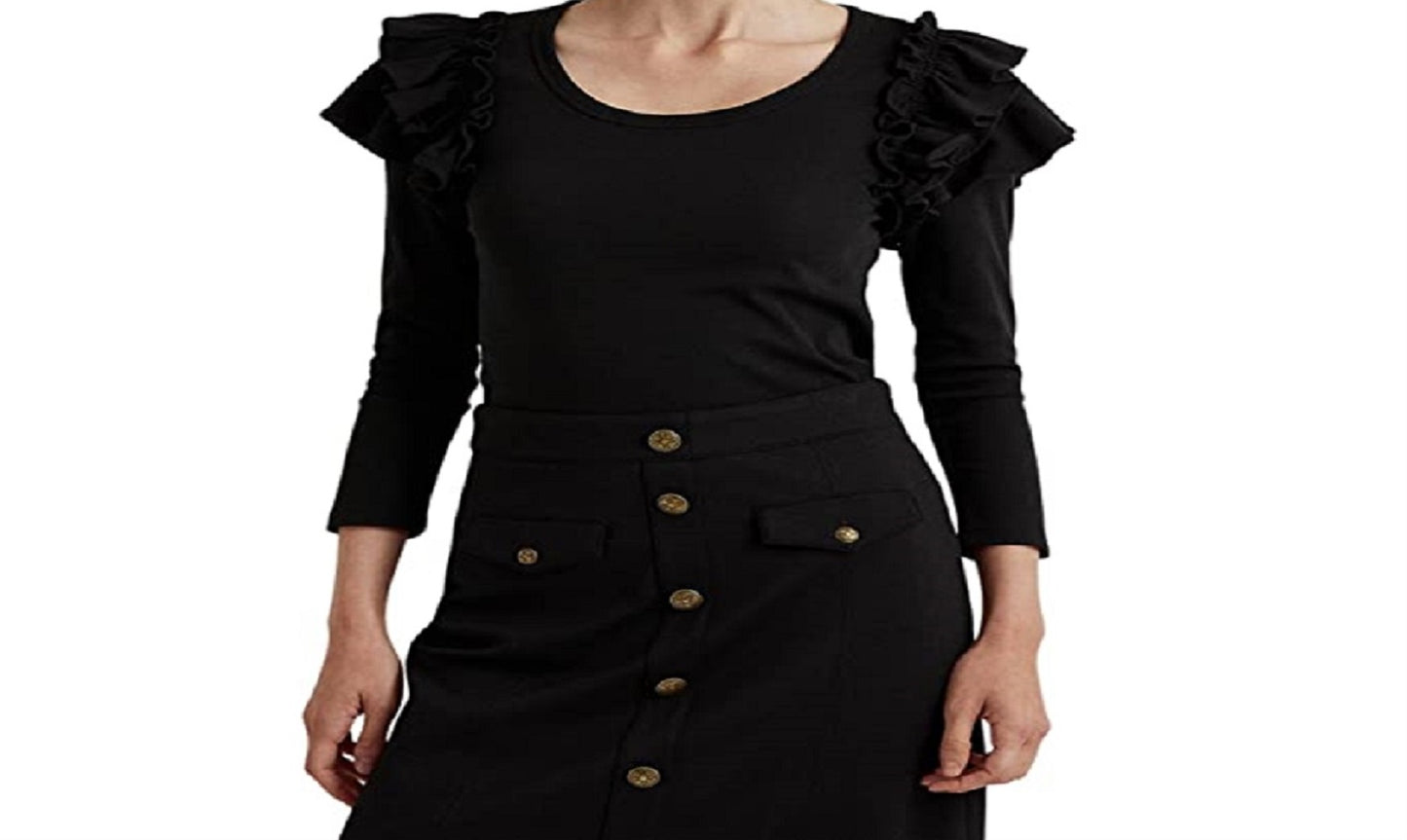 Ralph Lauren Women's Ruffle Trim Stretch Cotton Top Black Size X-Large