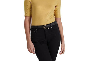 Ralph Lauren Women's Metallic Stretch Jersey Turtleneck Yellow Size Large