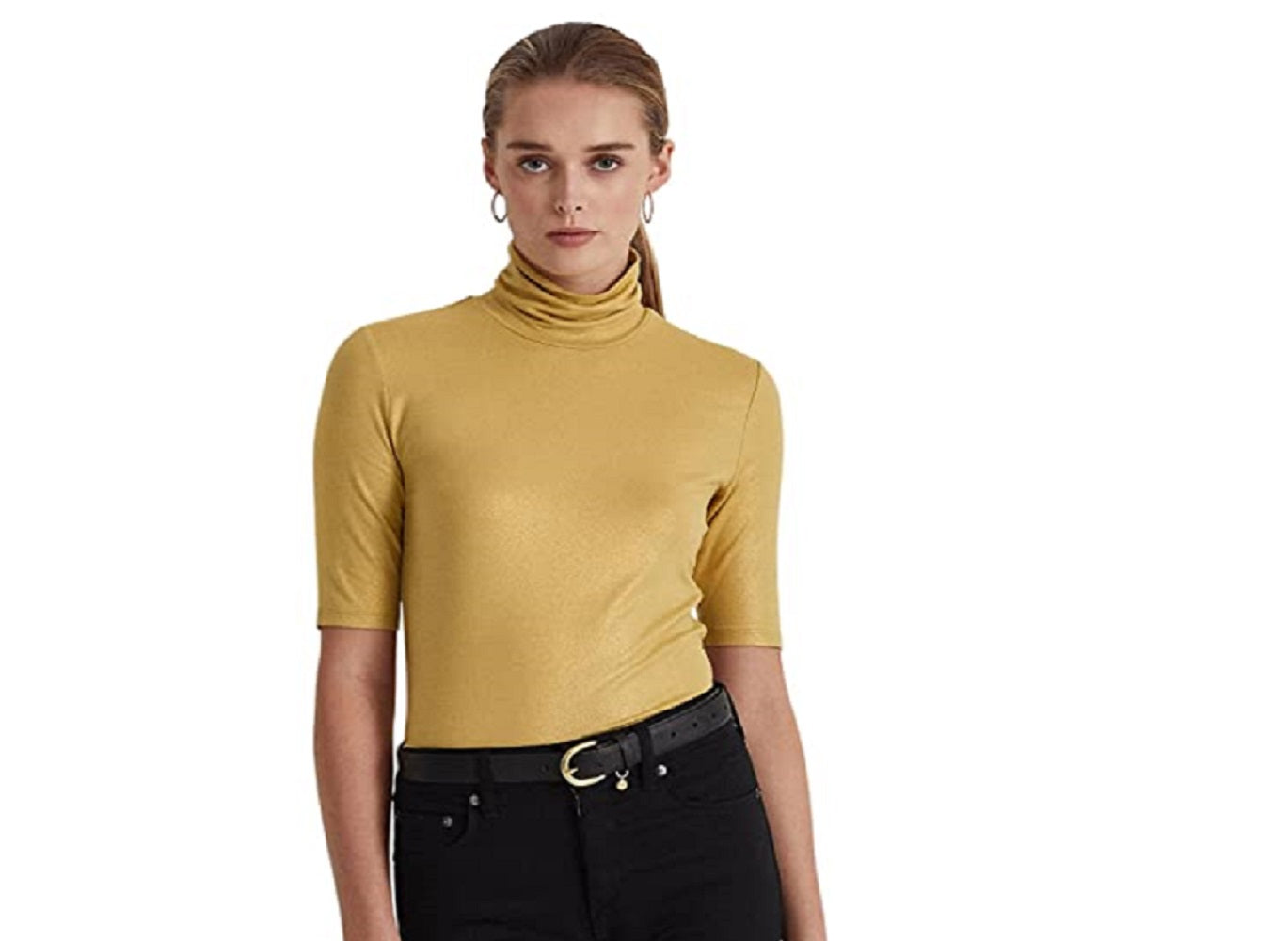 Ralph Lauren Women's Metallic Stretch Jersey Turtleneck Yellow Size Small