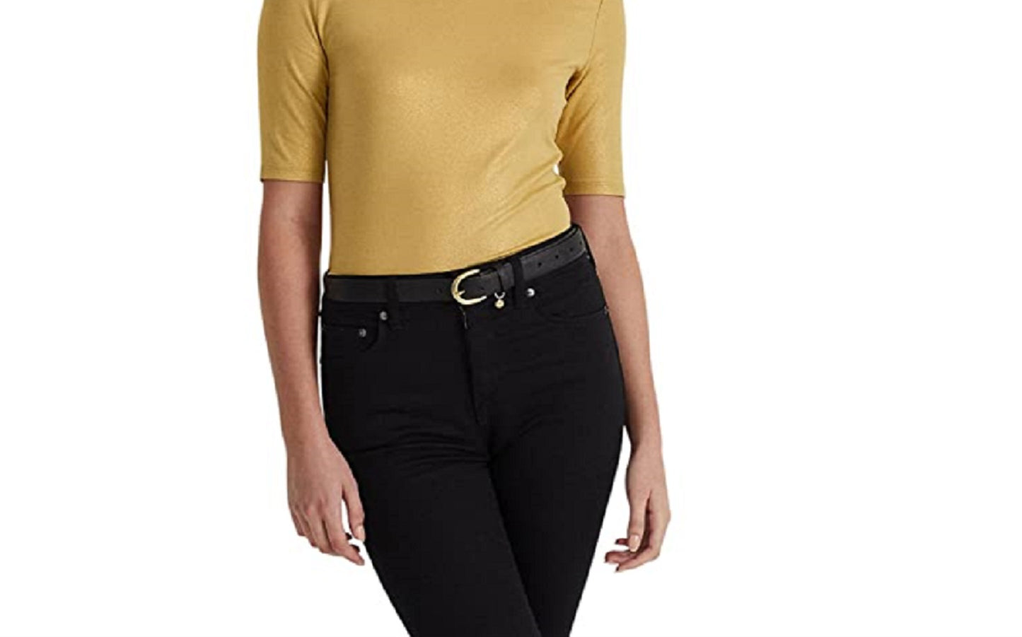 Ralph Lauren Women's Metallic Stretch Jersey Turtleneck Yellow Size Small