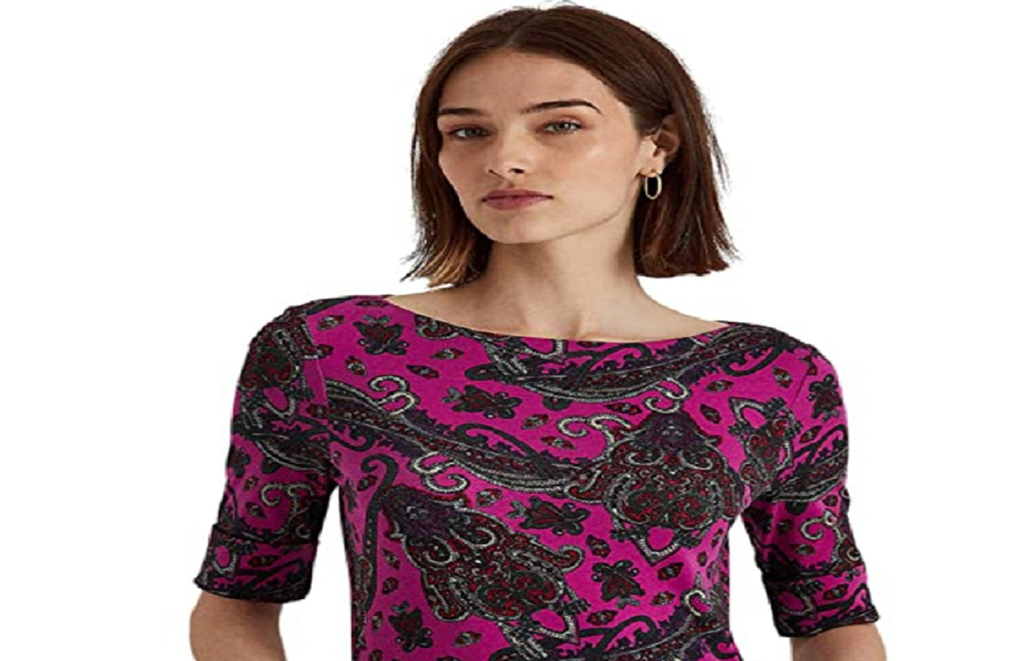 Ralph Lauren Women's Paisley Stretch Cotton Tee Pink Size Large