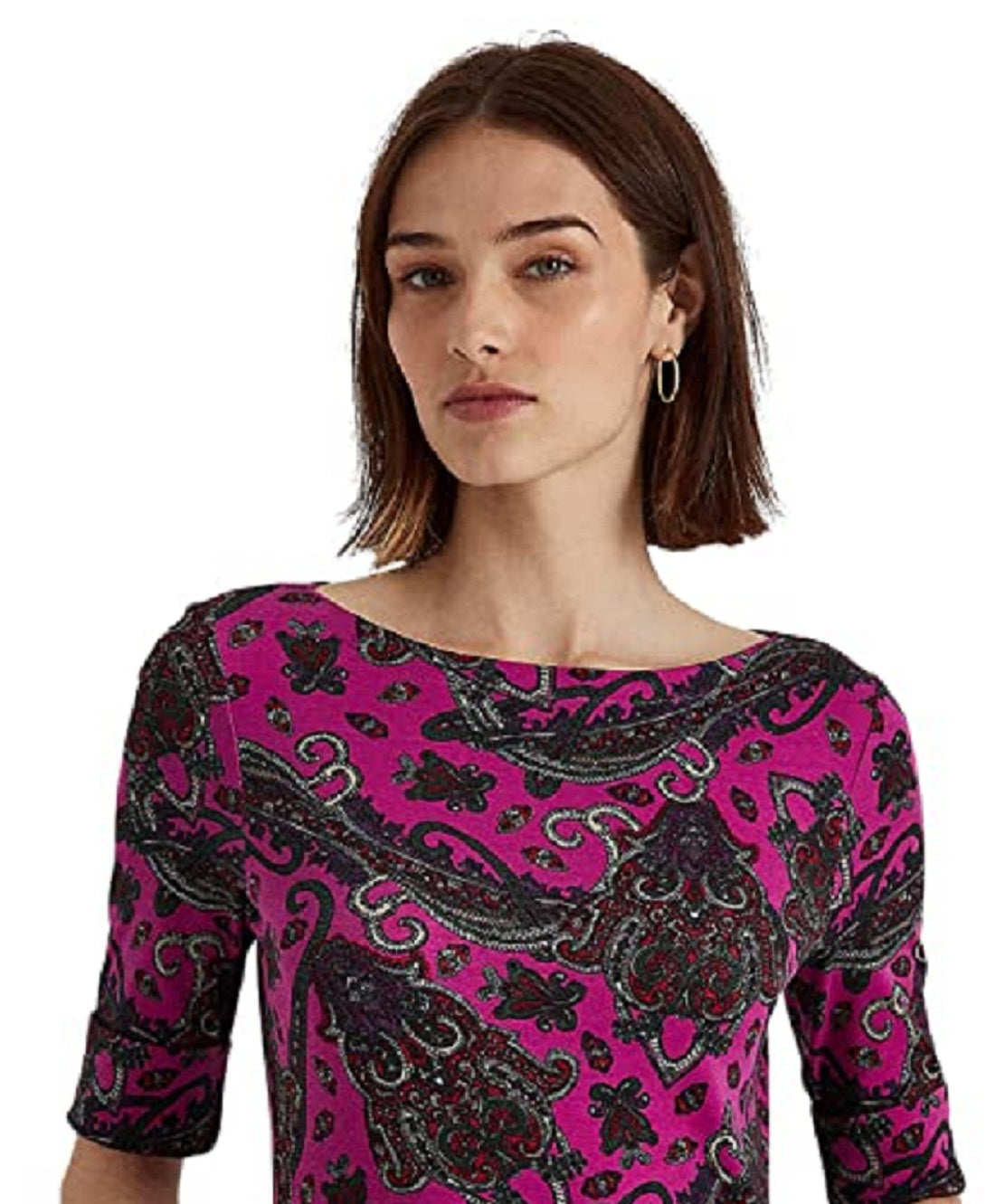 Ralph Lauren Women's Paisley Stretch Cotton Tee Pink Size X-Small
