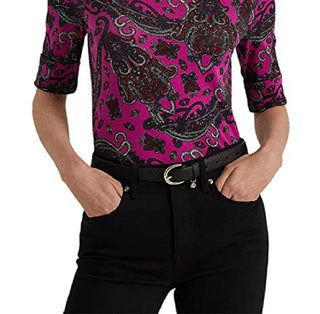 Ralph Lauren Women's Paisley Stretch Cotton Tee Pink Size X-Small