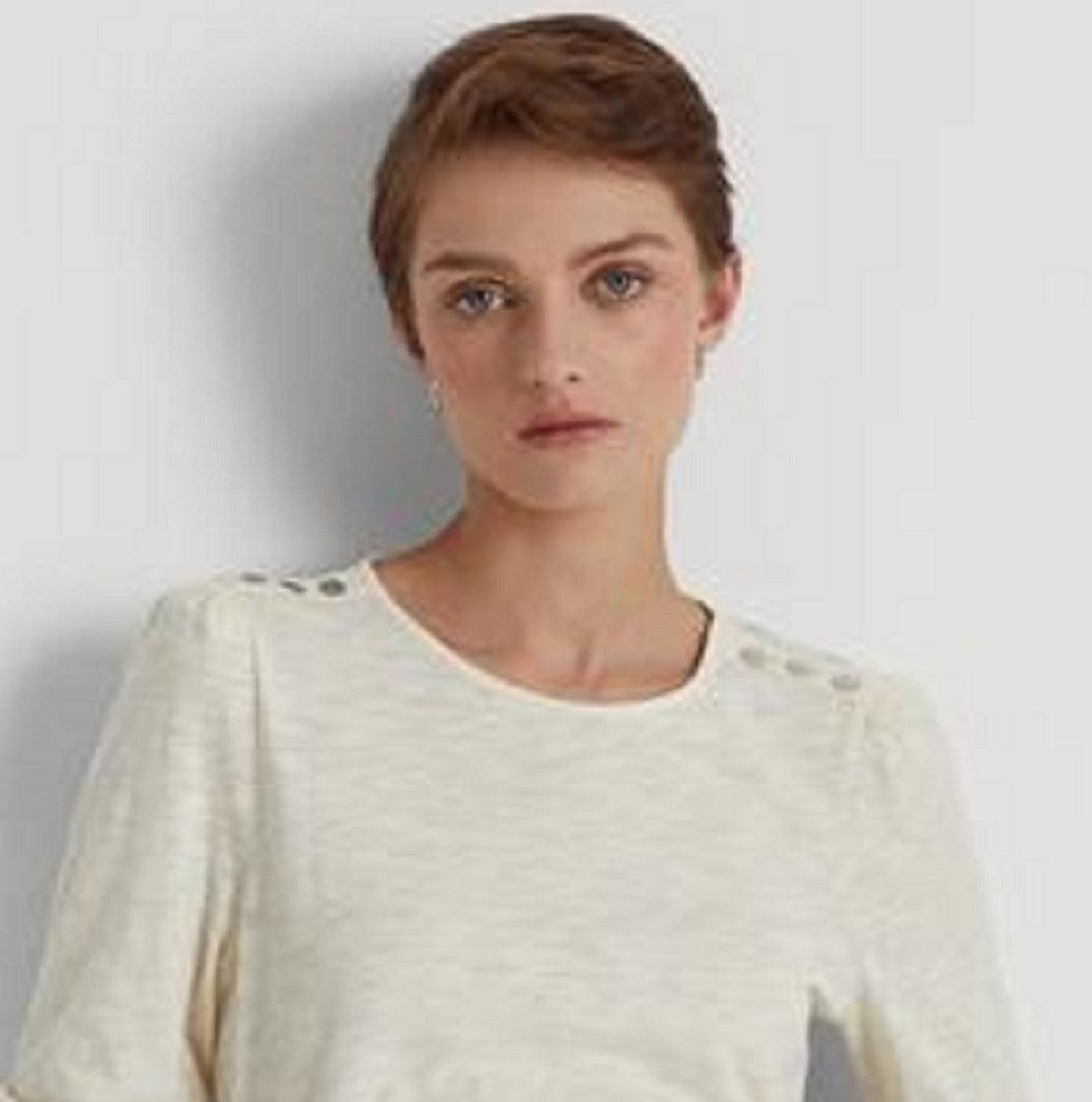 Ralph Lauren Women's Puff Sleeve Slub Jersey Top White Size Small