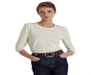 Ralph Lauren Women's Puff Sleeve Slub Jersey Top White Size X-Large