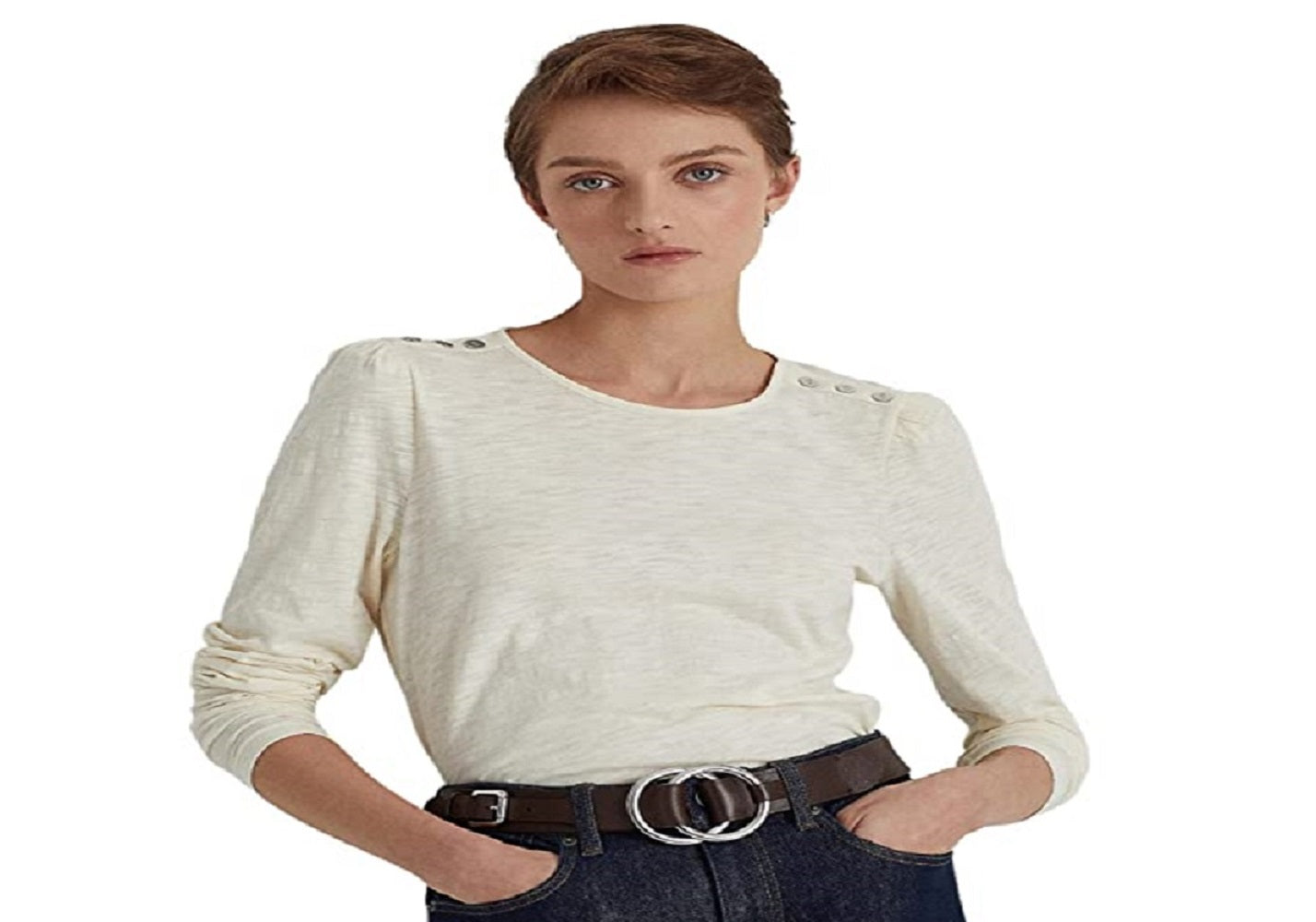 Ralph Lauren Women's Puff Sleeve Slub Jersey Top White Size X-Large