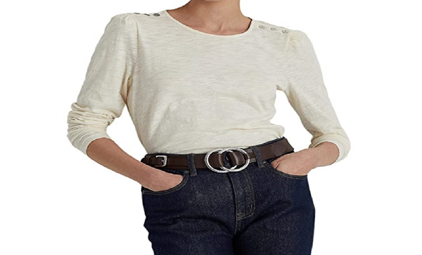 Ralph Lauren Women's Puff Sleeve Slub Jersey Top White Size X-Large