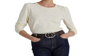 Ralph Lauren Women's Puff Sleeve Slub Jersey Top White Size X-Large